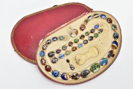 A MID 19TH CENTURY ROMAN GLASS PARURE, consisting of a necklace, bracelet, single earring and