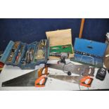 A SELECTION OF HANDTOOLS to include a toolbox containing various spanners, sockets, ratchet,