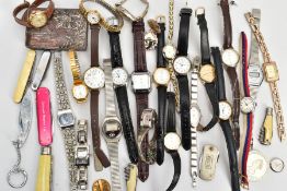 A BOX OF WRISTWATCHES AND OTHER ITEMS, to include a variety of ladies and gents fashion wristwatches