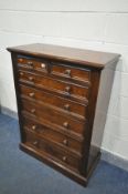 A SOLID OAK CHEST OF TWO SHORT OVER FIVE GRADUATED DRAWERS, width 92cm x depth 43cm x height 122cm