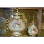 TWO PIECES OF ROYAL WORCESTER BLUSH IVORY PORCELAIN, comprising a twin handled pot pourri and cover,