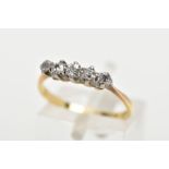 A FIVE STONE DIAMOND RING, five old cut diamonds, approximate total carat weight 0.25ct, prong set