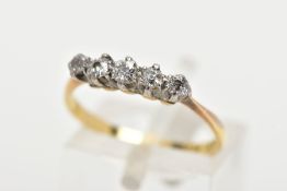 A FIVE STONE DIAMOND RING, five old cut diamonds, approximate total carat weight 0.25ct, prong set