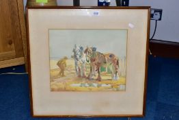 DOROTHY ADAMSON (1894-1934) A STUDY OF HEAVY HORSES, a farmhand is toiling beside them, signed