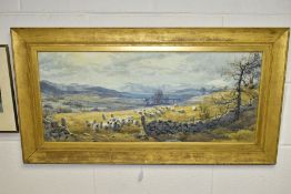 M PARKER (20TH CENTURY) A PASTORAL LANDSCAPE, a shepherd is driving his flock towards a gap in a