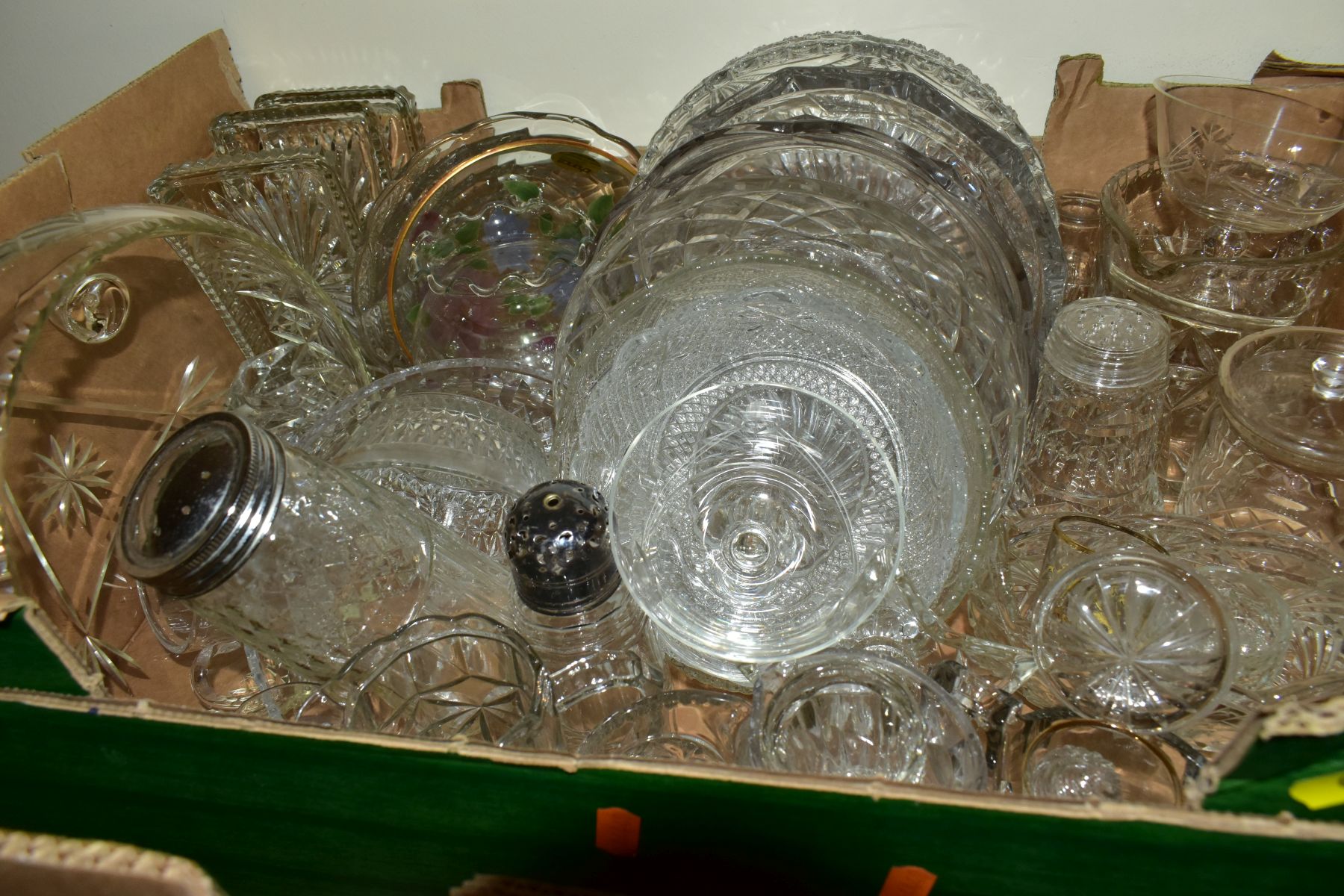 THREE BOXES OF ASSORTED CLEAR AND COLOURED GLASSWARE, including a small amount of late 19th - Image 6 of 6