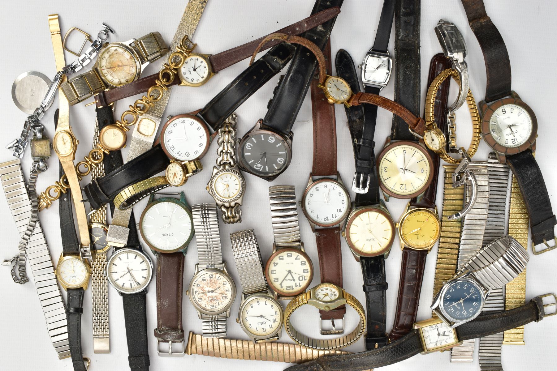 A BOX OF ASSORTED LADIES AND GENTS FASHION WRISTWATCHES, mostly quartz movements with names to