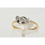 A THREE STONE DIAMOND RING, three round brilliant cut diamonds, approximate gross weight 0.25ct, set