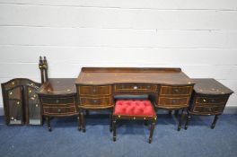 A MAHOGANY BEDROOM SUITE, comprising a dressing table with a triple mirror (detached) width 137cm