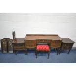 A MAHOGANY BEDROOM SUITE, comprising a dressing table with a triple mirror (detached) width 137cm