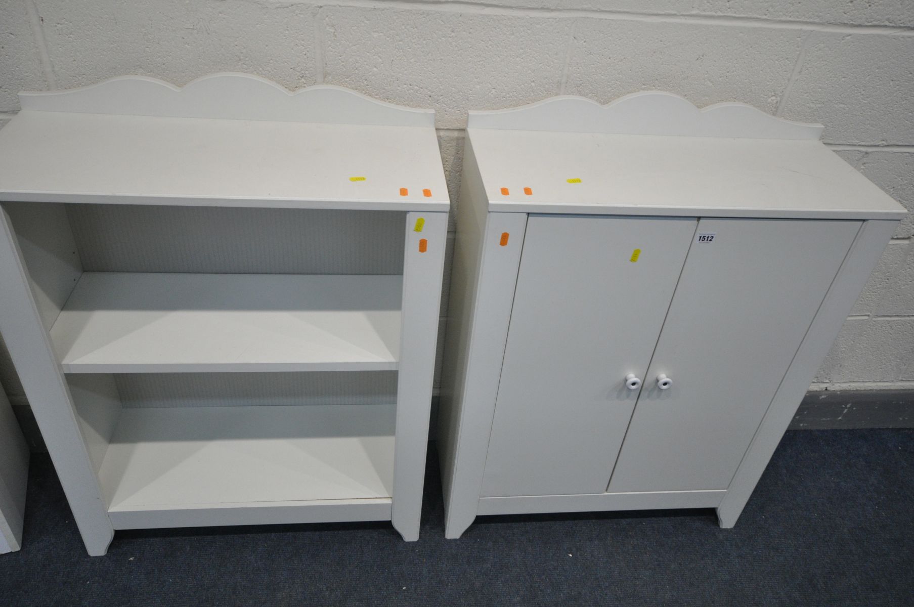 TWO WHITE FINISH BOOKCASE, one with double doors, the other open, width 70cm x 30cm x height 95cm, - Image 2 of 2