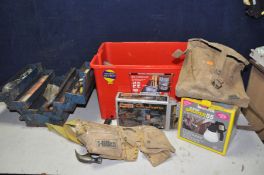 A BOX AND A TOOLBOX CONTAINING HAND TOOLS to include a Earlex electric spray gun Challenge