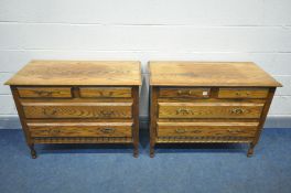 A PAIR OF CHEST OF TWO SHORT OVER TWO LONG DRAWERS, labelled 'Adam Bede', width 99cm x depth 48cm