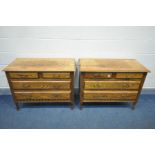 A PAIR OF CHEST OF TWO SHORT OVER TWO LONG DRAWERS, labelled 'Adam Bede', width 99cm x depth 48cm