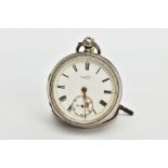 AN EARLY 20TH CENTURY SILVER OPEN FACE POCKET WATCH, working, round white dial signed 'A. Clayton