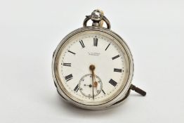 AN EARLY 20TH CENTURY SILVER OPEN FACE POCKET WATCH, working, round white dial signed 'A. Clayton