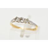 A THREE STONE DIAMOND RING, three round brilliant cut diamonds, approximate gross weight 0.25ct,