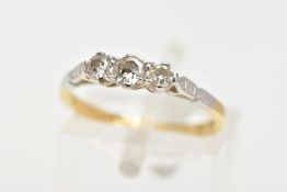 A THREE STONE DIAMOND RING, three round brilliant cut diamonds, approximate gross weight 0.25ct,