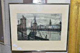 BERNARD BUFFET 'LE PORT DE LA ROCHELLE', a vintage open edition print of a French Harbour, framed,