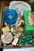 A BOX OF COLLECTABLE AND NOVELTY ITEMS ETC, to include a boxed Beswick Tamworth pig, boxed Chinese