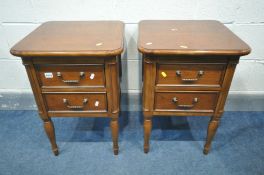 A PAIR OF WILLIS AND GAMBIER CHERRYWOOD BEDSIDE CABINETS, with two drawers, width 45cm squared x