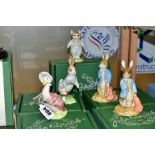 FIVE BOXED BESWICK WARE BEATRIX POTTER FIGURES, comprising three BP-9b, Jemima Puddle-duck, Peter