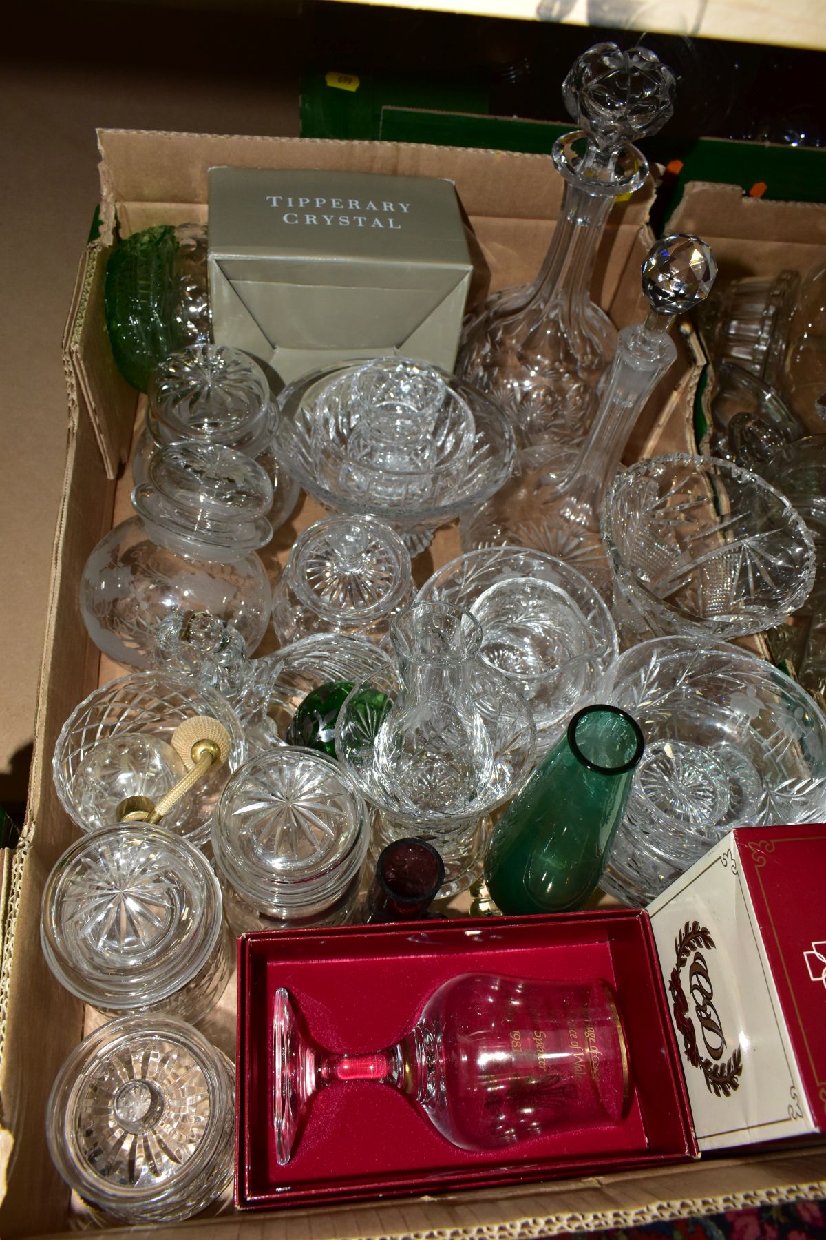 THREE BOXES OF ASSORTED CLEAR AND COLOURED GLASSWARE, including a small amount of late 19th - Image 3 of 6