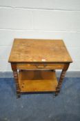 A 19TH CENTURY GILLOW AND CO, LANCASTER, OAK SIDE TABLE, with a single frieze drawer, on turned legs