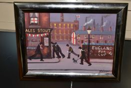 A NAIVE PAINTING IN THE STYLE OF LOWRY, depicting England football supporters in 1966,