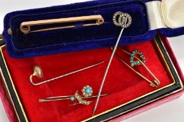 THREE LATE 19TH CENTURY GOLD BAR BROOCHES, to include a yellow gold bar brooch detailing a floral