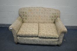 AN EARLY 20TH CENTURY FLORAL UPHOLSTERED DROP END SOFA, length 137cm