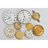 POCKET WATCH MOVEMENTS AND A COIN, to include a 'Waltham U.S.A' movement, a 'J.W.Benson London'