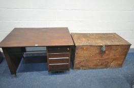 A MID-CENTURY MAHOGANY DESK, with four drawers, width 107cm x depth 76cm x height 70cm, and a
