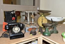 A SMALL GROUP OF VINTAGE ITEMS, comprising a black GEC telephone (dial does not automatically rotate