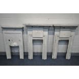 A PAIR OF CAST IRON FIRE PLACES, width 79cm x height 116cm, inner width 31cm x height 68cm, and