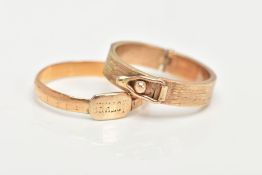 TWO YELLOW METAL RINGS, to include a small signet with the word mother engraved, unmarked, ring size