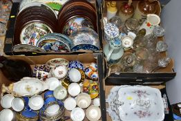 THREE BOXES AND LOOSE CERAMICS AND GLASSWARES, to include a rectangular soup tureen with stand and