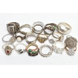 A BAG OF ASSORTED RINGS, to include a silver opal cabochon ring hallmarked Birmingham, two other