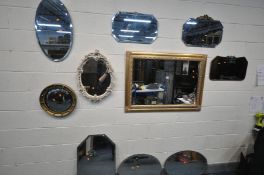 A GILT FRAMED BEVELLED EDGE WALL MIRROR, 109cm x 78cm, a Regency style circular gilt wall mirror,