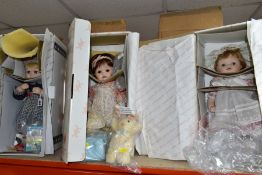THREE BOXED HAMILTON HERITAGE DOLLS, by Connie Walser Derek, bisque porcelain head and limbs, soft