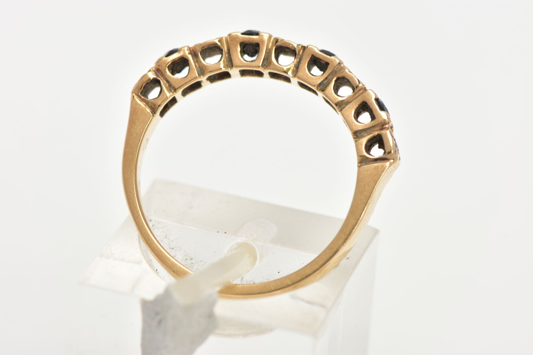 A 9CT GOLD SAPPHIRE AND DIAMOND HALF ETERNITY RING, designed with four circular cut deep blue - Image 3 of 4