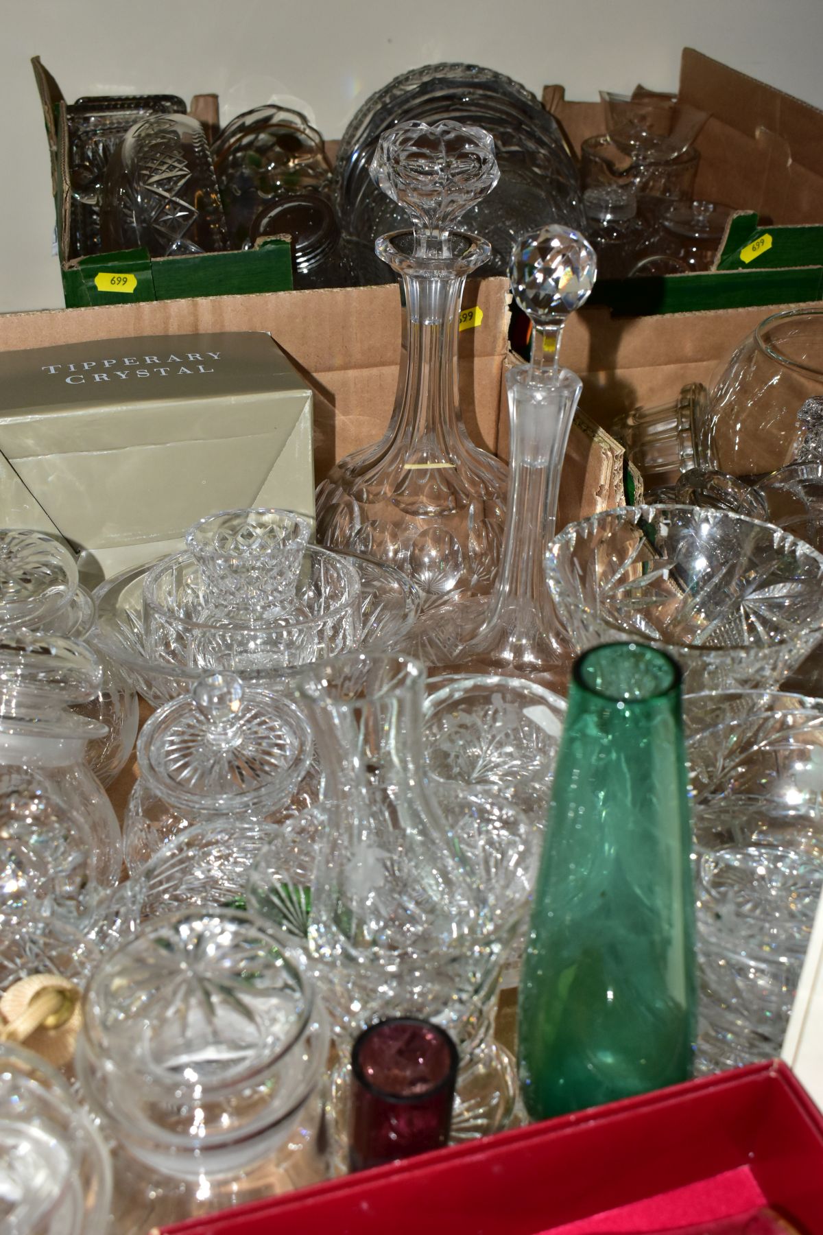 THREE BOXES OF ASSORTED CLEAR AND COLOURED GLASSWARE, including a small amount of late 19th - Image 4 of 6