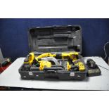 A DeWALT DC5KITA FIVE PIECE 18V POWER TOOL KIT comprising of a drill, circular saw, gooseneck