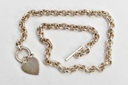 A SILVER TOGGLE NECKLACE, a heavy belcher link chain, approximate dimensions length 430mm x width