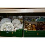 FOUR BOXES OF ASSORTED 20TH CENTURY DINNERWARE, TEA WARE, KITCHEN CROCKERY, ETC, including Biltons