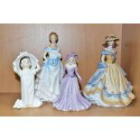 A GROUP OF FOUR CERAMIC FIGURINES, comprising Royal Doulton Claire HN3646 and Make Believe HN2224,