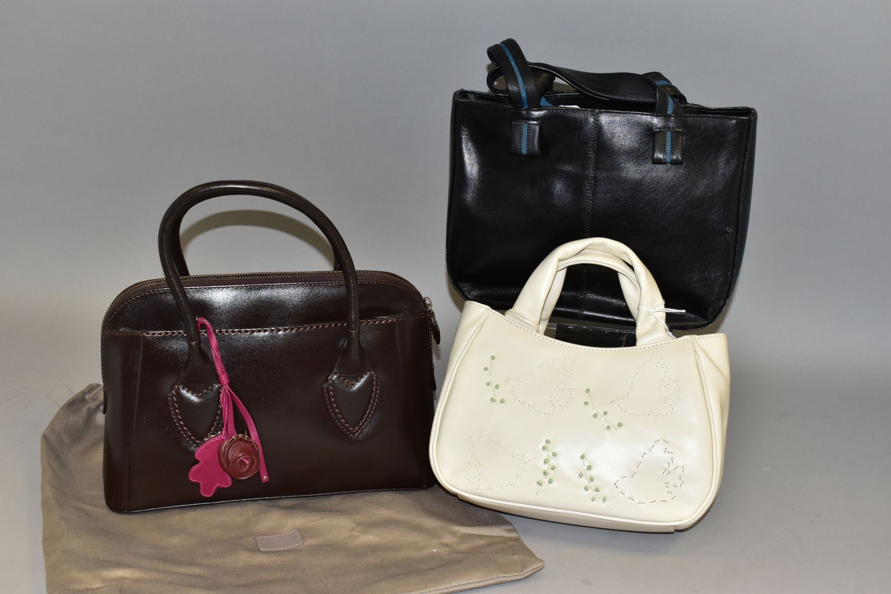 THREE RADLEY HANDBAGS, comprising a cream leather bag with stitched outlines of doves and olive - Image 2 of 3