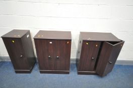 TWO MAHOGANY FINISH TWO DOOR CABINETS, and a matching similar single door cabinet (3)