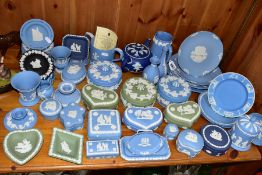 A QUANTITY OF WEDGWOOD JASPERWARES, approximately fifty pieces mainly pale blue, also sage green,