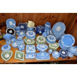 A QUANTITY OF WEDGWOOD JASPERWARES, approximately fifty pieces mainly pale blue, also sage green,